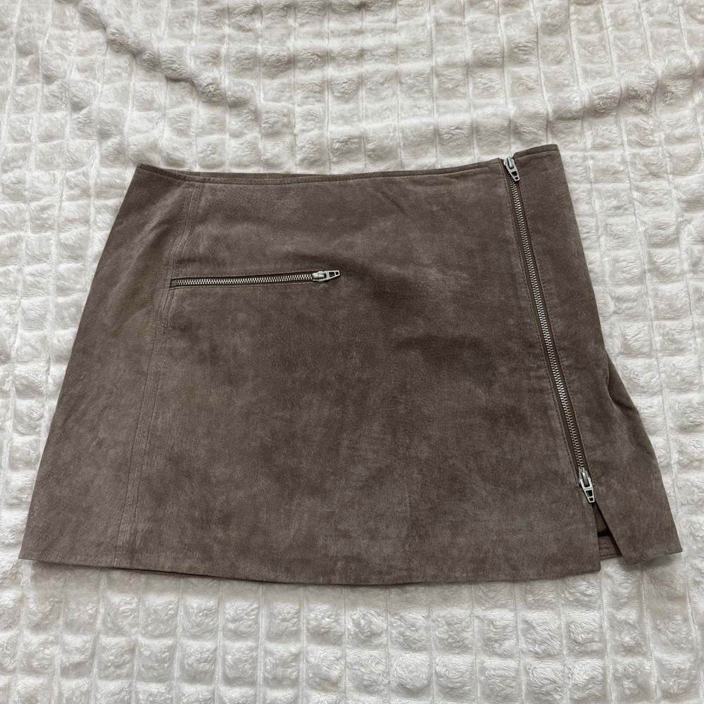 Black NYC 31 Brown 100% Leather Mini Skirt Asymmetrical Zipper Party Going Out